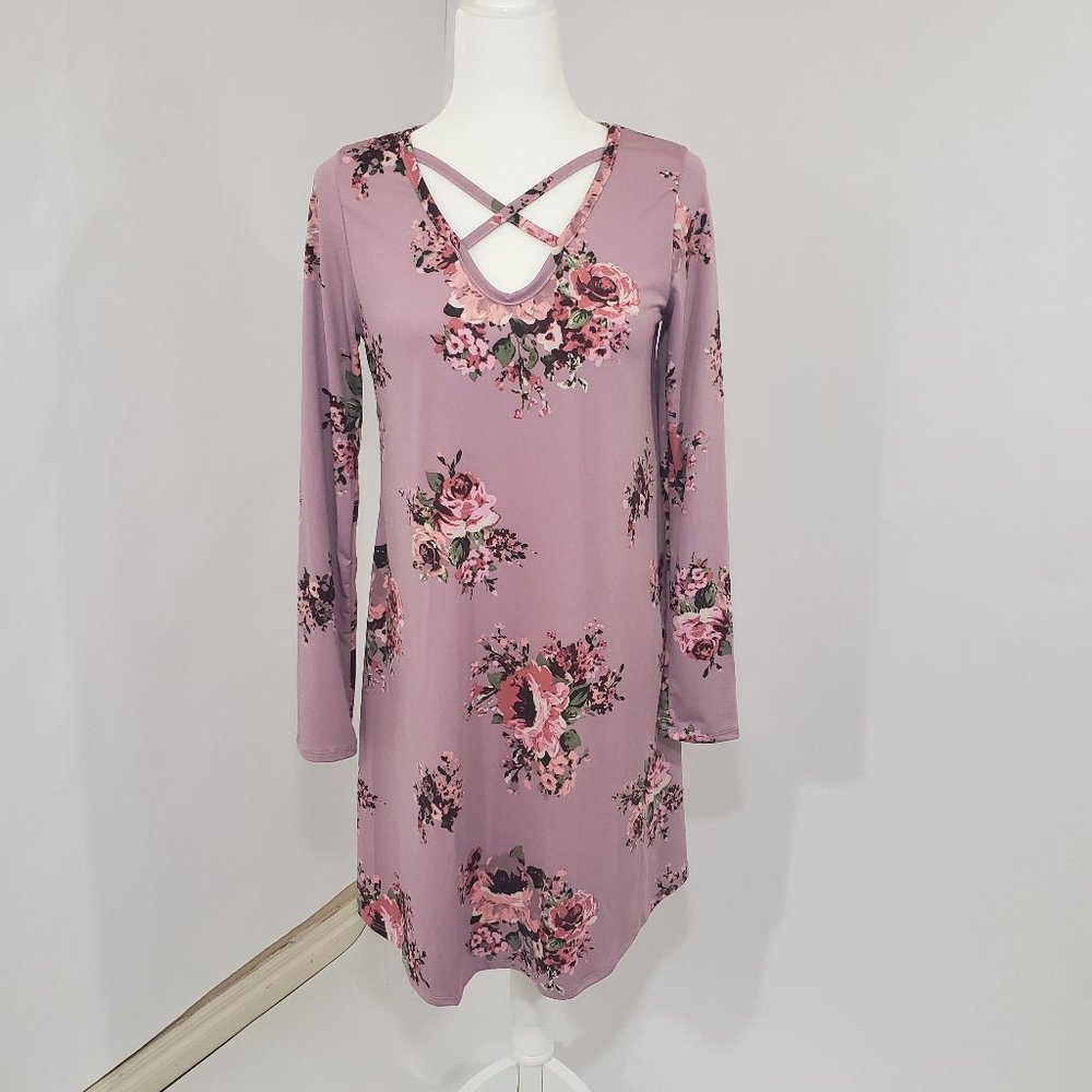Celeste Lilac Floral Print Long Sleeve Babydoll Dress XL